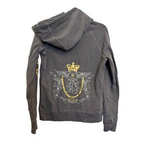 BCBG Max Azria Womens Zip-Up Hoodie S Gray Embellished Crown Logo Cotton Blend